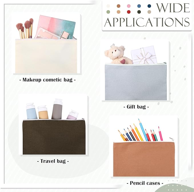Reginary 10 Pcs Valentines Canvas Makeup Bags Bulk for Women Travel Toiletry Cosmetics Bags Blank DIY Pencil Pouch, Gift for Valentines Patrick's Day Wedding Bridal Shower Coworker(Macaron Color)