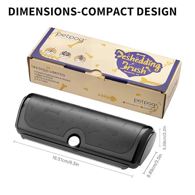 Dog Deshedding Brush – Wide Shallow Comb for Loose & Dead Hair – Gentle Grooming Tool for Sensitive Skin Dogs & Cats – Black