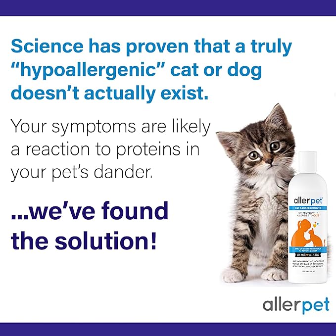 Allerpet Cat Dander Remover w/Free Applicator Mitt - Effective Cat Dander Reduction - Anti Allergen Solution Made in USA - 2 Pack (12oz)