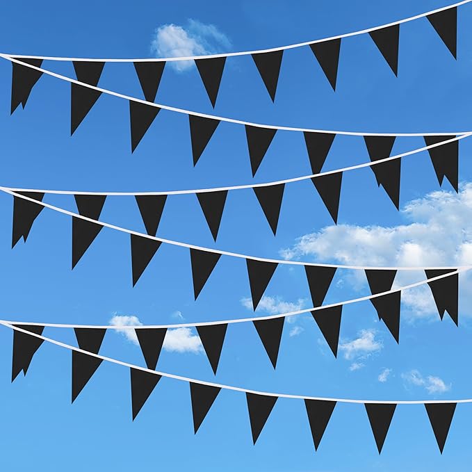 100 Feet Black Pennant Banner Flags, 60 Pcs DIY Flag for Birthday, Party, Shops, Outdoor and Indoor Decorations, Festival Celebration (Black)
