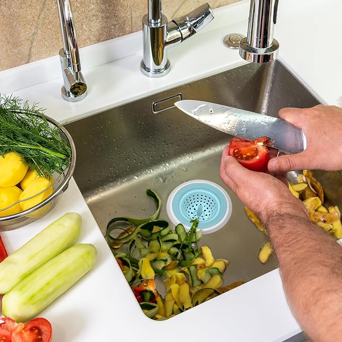 uxcell Silicone Sink Strainer, 2Pcs Kitchen Sink Drain Strainer Stopper with Detachable Stainless Steel Edge 4.4" Diameter Rim, Blue