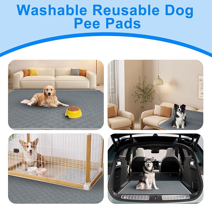 Washable Pee Pads for Dogs 72"×72" Reusable Puppy Pads Extra Large, Waterproof Pet Training Pads Leakage Non-Slip, Dog Pee Pads Whelping Pads for Playpen, Crate, Sofo, Car, Bed