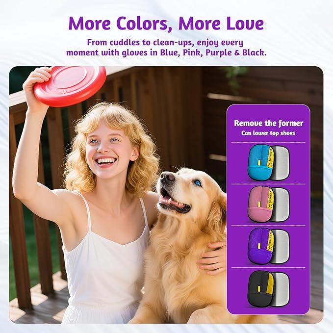 2 Pack Pet Hair Grooming Gloves – Upgraded Mesh + Brush Fabric, Washable Electrostatic Pet Hair Remover for Dogs & Cats – Reusable Glove for Carpet, Furniture, Clothes (Purple)