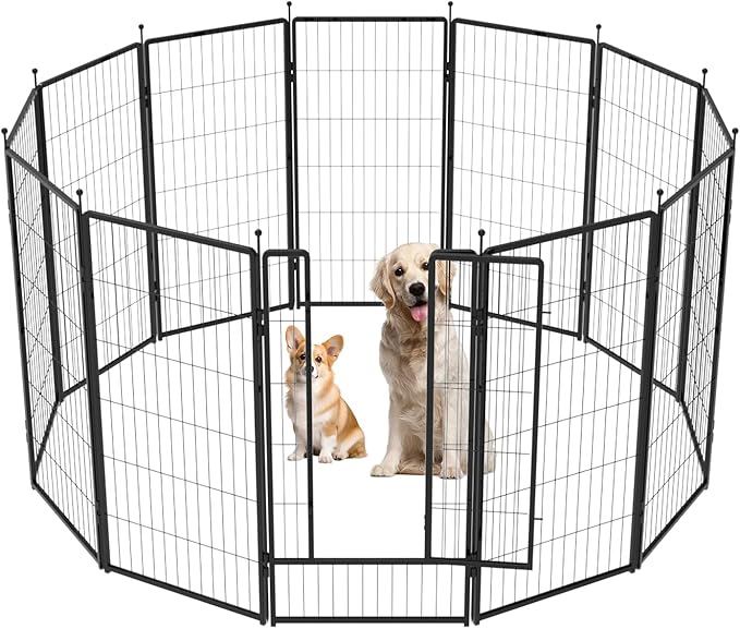Dog Playpen 36 inch 12 Panels for Indoor & Outdoor Use – Heavy-Duty Metal Pet Fence with Ground Stakes, Rounded Ball Tops for Safety, Stable & Foldable Design, Easy to Assemble
