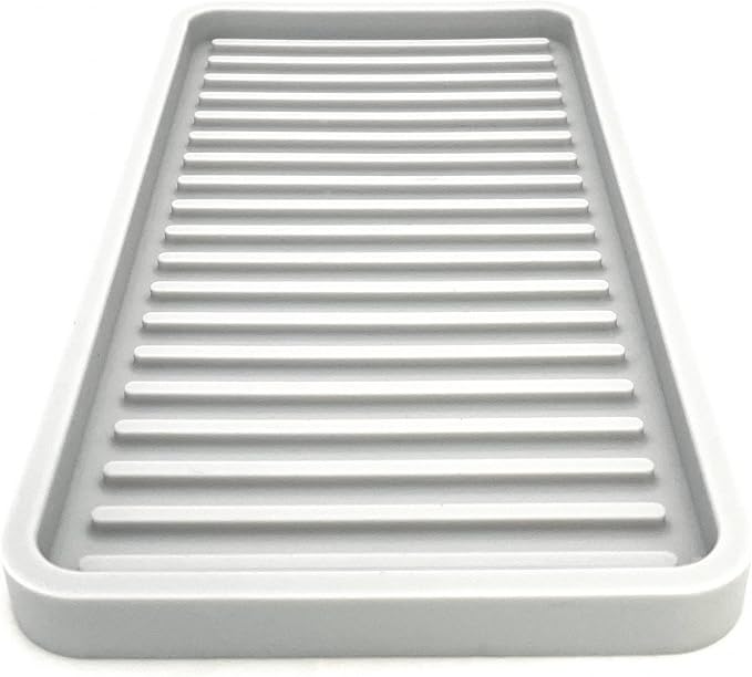 Happitasa Silicone Kitchen Sink Organizer Tray, Sponge Holder and Countertop Protector | Bathroom and Kitchen Soap Dish and Dispenser Tray (Light Grey, 10"x5.25")