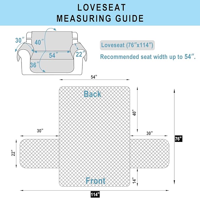 Reversible Loveseat Sofa Covers Couch Cover Furniture Protector(Loveseat,Black/Grey)