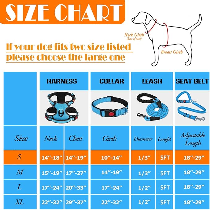 No Pull Dog Harness, Collar & Leash Set | Includes Dog Seat Belt, Collapsible Bowls & Poop Bag Dispenser. Ideal for Training, Walking, Hiking. Fits Small to Large Dogs(Blue-S)