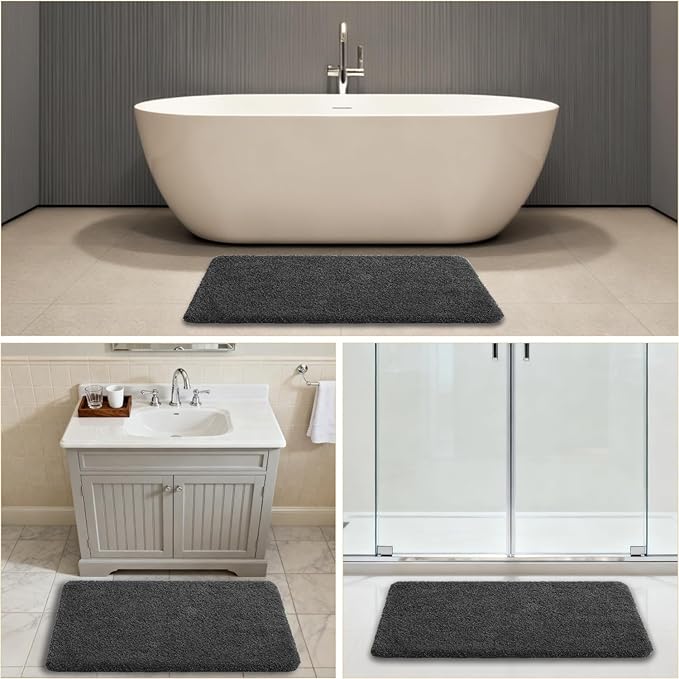 Dark Gray Bathroom Rugs 24"x40" – Large Plush Microfiber Bath Mat, Soft Non Slip Floor Mat, Absorbent and Washable Rug – Perfect for Bathroom or Bedroom Use