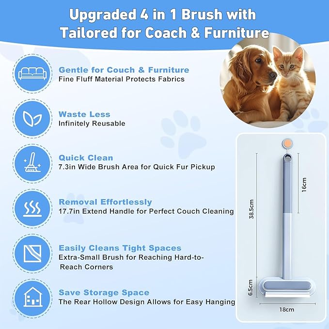 Multifunctional Pet Hair Remover,2025 New 4 in 1 Cat and Dog Hair Removal Tool for Couch Carpet Furniture,Double Sided Dogs Cats Hair Removal Brush,Reusable Cleaning Brush(2PCS)