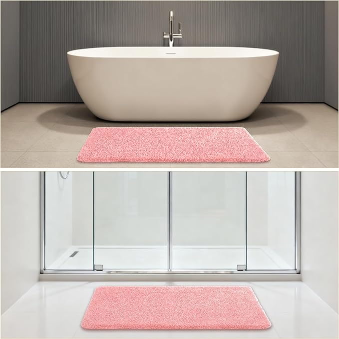 Pink Bathroom Rugs 24"x48" – Long Plush Non-Slip Bath Mat, Absorbent & Washable Microfiber Runner Rug – Perfect for Tub, Sink, or Washroom