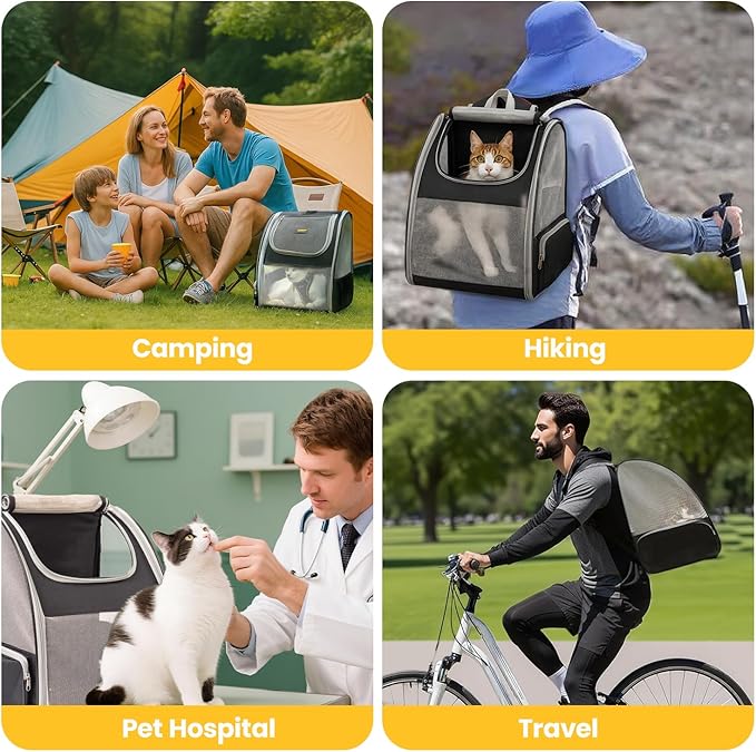 Conlun Cat Backpack Carrier for Small Dogs and Cats Fit Up to 15 Lbs,Small Dog Backpack, Foldable with 3-Side Mesh Windows, Pet Carrier for Travel & Hiking Friendly,Gray