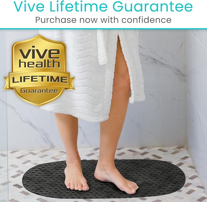 Vive Oval Bathtub Mat - Nonslip Shower Floor Pad - Non-Slip and Non-Skid for Bath Tub with Strong Rubber Suction Cup Grip - for Baby, Elderly, Kids, Bathroom (Black)