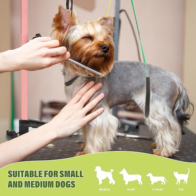 Dog Grooming Arm with Pet Grooming Hammock, 35" Pet Grooming Table Arm with Adjustable No Sit Haunch Holders, Dog Grooming Stand with Loop Noose for Small and Medium Pets, Pink