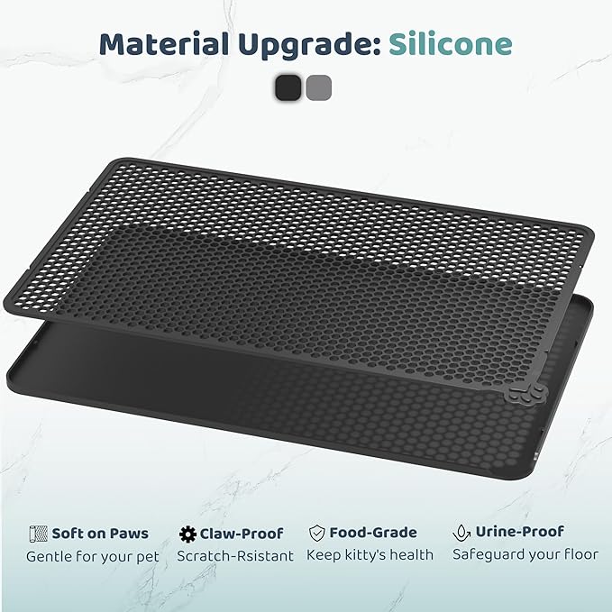 Silicone Cat Litter Mat 24"x15" (Keep Floor Clean)(Easy Clean)(Anti-Crease)(Built to Last)(Non-Slip)(Double Layer Detachable)(Soft on Paws)(Claw-Proof)