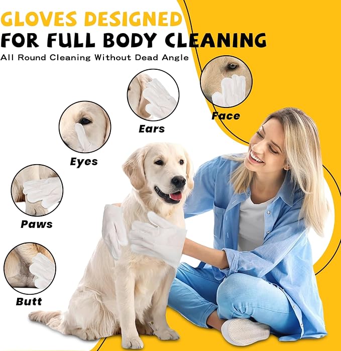 Pet Glove Wipes for Dogs Cats - Unscent Dog Washing Wipes & Waterless Cat Bathing Gloves Cleaning Deodorizing Grooming Wipe for Fur Paws Butt Face, Disposable Rinse Free Shampoo Mittens,20PCS