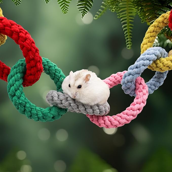 Sugar Glider Toys, Hanging Cotton Rope Ring Climbing Toy for Little Pet, Rat Toys, Sugar Glider Cage Accessories, Exercise Toys for Sugar Glider, Rat, Squirrel, Bird, Other Little Climber (Long)