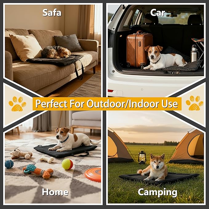 Topyangs Portable Dog Mat, Waterproof Outdoor Pet Mat for Camping Sleeping, Pet Cushion Pad with Handle for Small Dogs, Outdoor Training Dog Bed for Puppies, Easy to Carry, Super Soft
