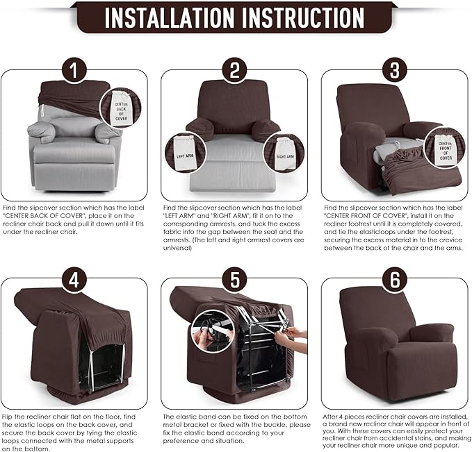 TAOCOCO Oversized Recliner Chair Covers, 1 Seater Streach Recliner Covers Soft Couch Protector Furniture Protector Covers with Elastic Chair Cover Jacquard Pattern (Dark Coffee)