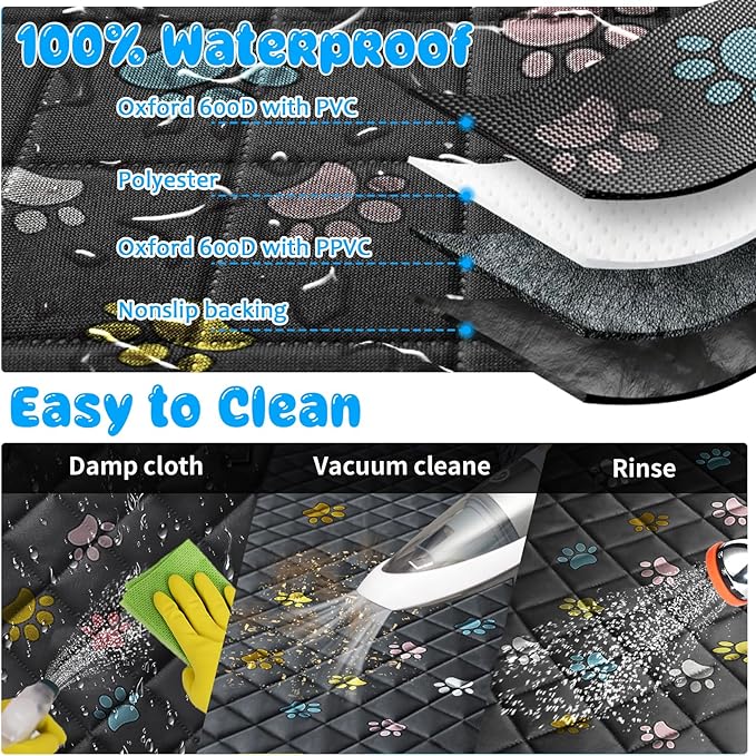 URPOWER 6-in-1 Dog Car Seat Cover for Back Seat, Waterproof Dog Car Hammock with Mesh Window & Side Flap, Pet Backseat Protector for Cars, SUVs, Trucks