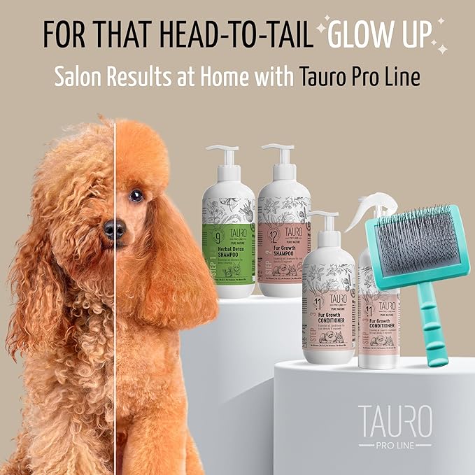 Tauro Pro Line Slicker Dog Brush for Shedding - Detangler for Long & Dense Hair, Removes Undercoat & Mats - Pet Brush for Dogs & Cat Grooming, Non-Slip Grip, Hard Pin (Size L - Mint)
