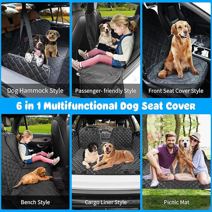 URPOWER 6-in-1 Dog Car Seat Cover for Back Seat, Waterproof Dog Car Hammock with Mesh Window & Side Flap, Pet Backseat Protector for Car, SUV, Truck