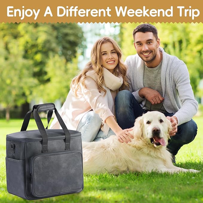 Lasaviin Dog Travel Bag, Leather Travel Pet Bag Set for Dog and Cat, Airline Approved Tote Organizer with Multi-Function Pockets, 2 Food Storage Containers, 2 Collapsible Bowls