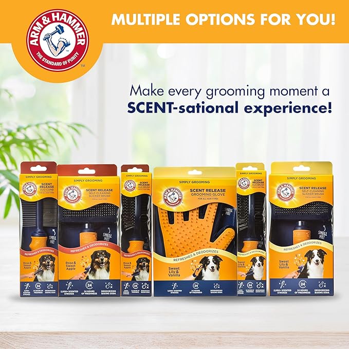 Arm & Hammer “Simply Calm” Dog Grooming Deodorizing Glove with Fragrance Transfer Technology –Scented Silicone Hand Brush for Bathing & Shedding, Sweet Lily & Vanilla Scent