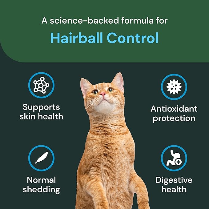 VETRISCIENCE Veterinary Strength Hairball Control for Cats - Cat Hairball & Digestion Support for Cats Skin & Coat Health Formula - Chicken Flavor - 60 Chews