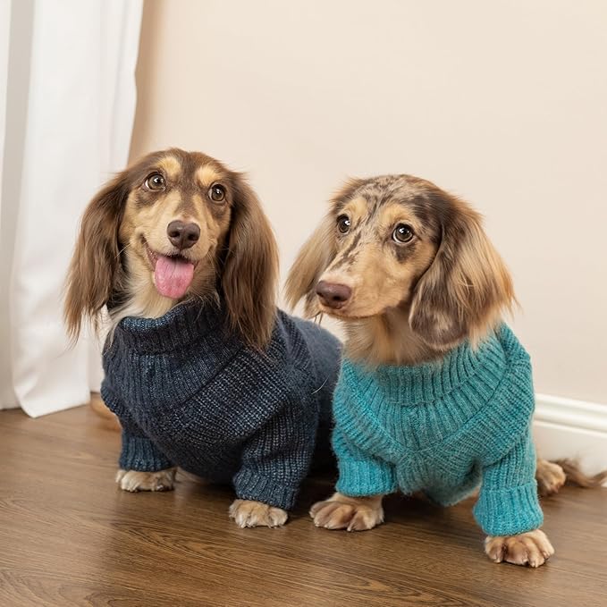 Fitwarm Turtleneck Knit Dog Sweater, Thermal Dog Winter Clothes for Small Dogs Boy Girl, Cozy Sweaters for Dogs, Doggy Pullover Jumper, Pet Outfit, Heather Navy Blue, Medium