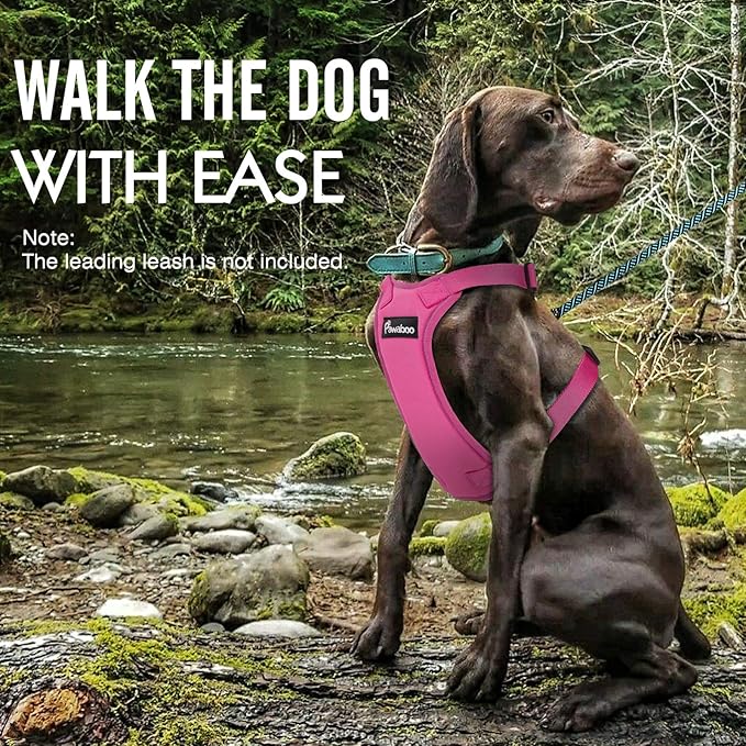 Pawaboo Dog Safety Vest Harness, Pet Car Harness Vehicle Seat Belt with Adjustable Strap and Buckle Clip, Easy Control for Driving Traveling Safety for Small Medium Dogs Cats, Large, Rose Red