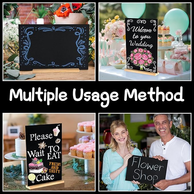 NEBURORA 1 Pack 8 x 12 Inches Tabletop Small Chalkboard Sign with Wood Base Reusable Double-Sided Message Boards Menu Chalkboard Stand for Kitchen Wedding Coffee Shop bar Restaurant