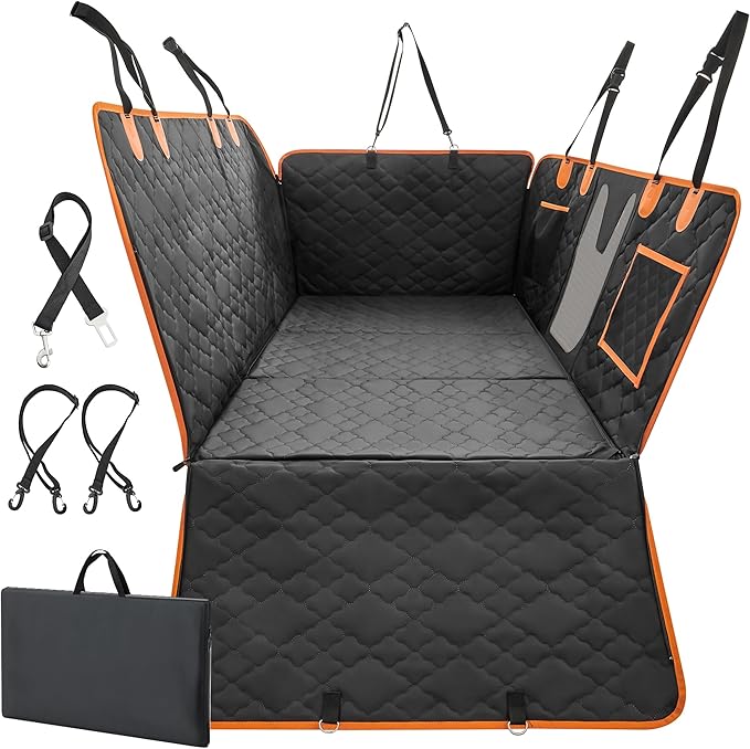 Dog Car Seat Cover for Back Seat - Hard Bottom Extender Holds up to 400 lbs, Waterproof Protector with Mesh Window, Dog Hammock for Full-Size Trucks & SUVs