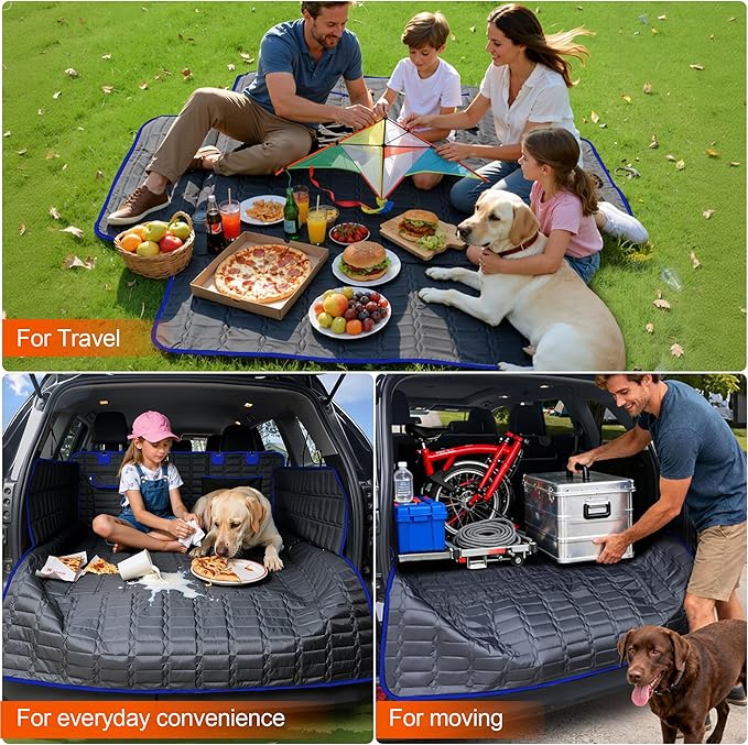 SUV Cargo Liner for Dogs, Waterproof Pet Trunk Cover with Bumper Flap Protector, Non-Slip Scratchproof, Non-Slip Dog Seat Mat for SUVs, Large Size Cargo Liner Universal Fit Blue