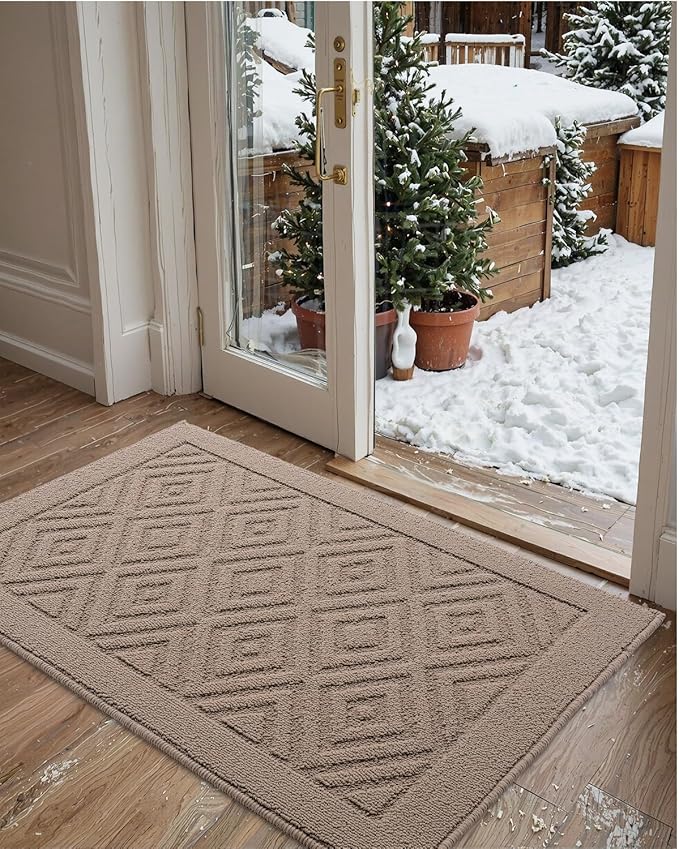 DEXI Front Door Mat for Entryway, 24x36 Washable Entry Rugs with Non Slip Backing, Low Profile Absorbent Welcome Floor Doormat for Inside Home, Entrance, Beige