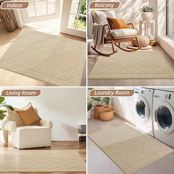 BEQHAUSE Dirt Trapper Door Mat 24" x 36", Doormat Non-Slip Entryway Rugs Washable, Dog Door Mat Stain Resistant and Absorbent Welcome Floor Mat for Front Back Door, Mud Wet Shoes & Paws, Warm Beige