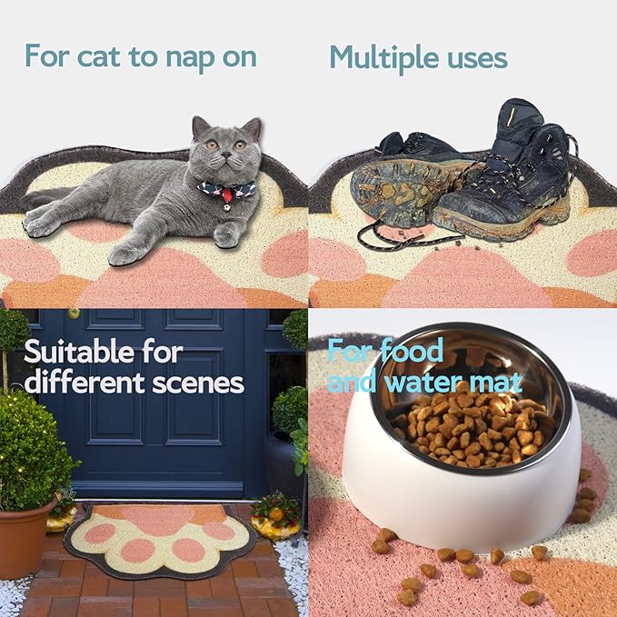 Cute Cat Litter Mat 35”x24”, Litter Box Mat, Litter Trapping Mat, Soft on Kitty Paws, Easy Clean, Anti Slip, Pet Accessories, Door Floor mats - Grey Pink90*60