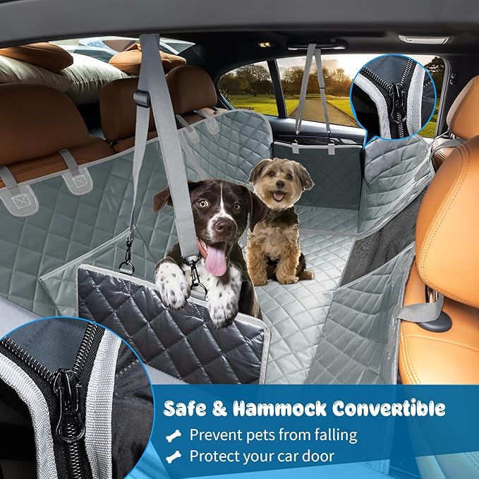 URPOWER 6-in-1 Dog Car Seat Cover for Back Seat, Waterproof Dog Car Hammock with Mesh Window & Side Flap, Pet Backseat Protector for Car, SUV, Truck