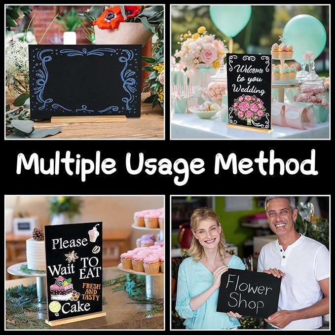 NEBURORA 1 Pack 5 x 7.9 Inches Tabletop Small Chalkboard Sign with Wood Base Reusable Double-Sided Message Boards Menu Chalkboard Stand for Kitchen Wedding Coffee Shop bar Restaurant
