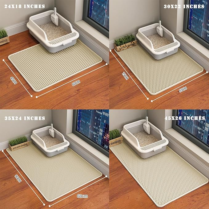 HCY&WLD Cat Litter Mat, Honeycomb Double Layer Cat Litter Trapping Mat, Waterproof Urine Proof Non-Slip, Scatter Control, Less Waste, Easier to Clean (Beige, 24" X 18")
