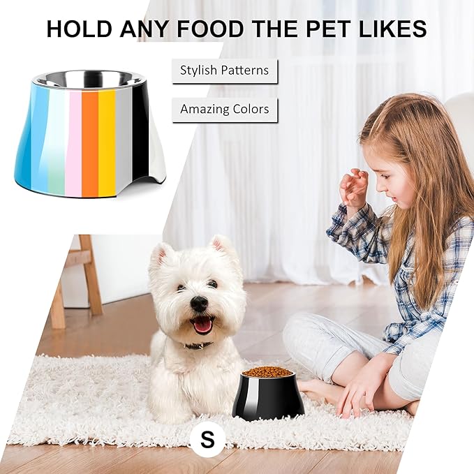 Dog Bowls,Cone Friendly Non Slip Single Dog Bowl with Stainless Steel Inner, Raised Bowls for Small Dogs Spaniel Dogs Long Ear, High Capacity, S/1 Cup Black