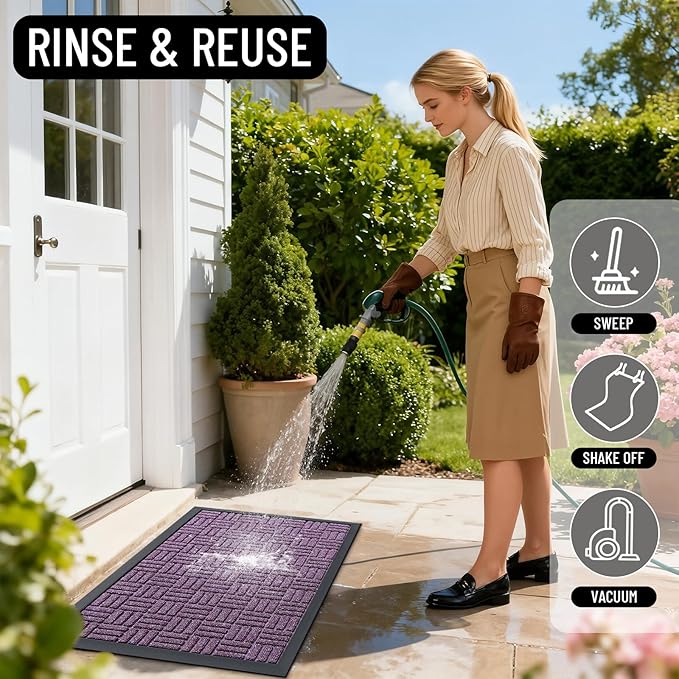 OLANLY Front Door Mat Outside Entrance 71x47, Absorbent, Heavy Duty Sturdy Natural Rubber Doormat Indoor Outdoor, Non-Slip, Stain and Fade Resistant, Low Profile Floor Mat for Entryway, Violet