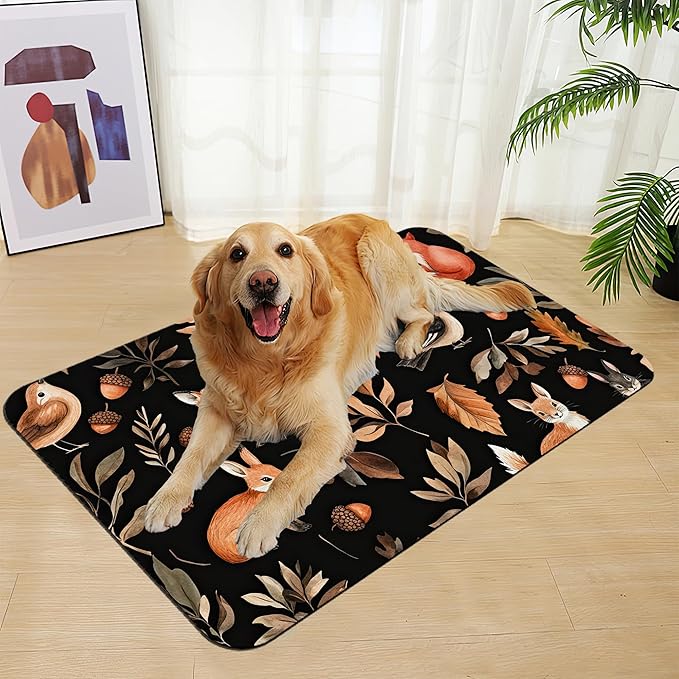 Wild Forest Animals Pet Feeding Mat–Christmas Stocking Quick Dry Absorbent Dog Cat Food Mat, Non Slip Waterproof Bowl Placemat for Messy Eaters, Pet Accessories for Floors 16"x24"