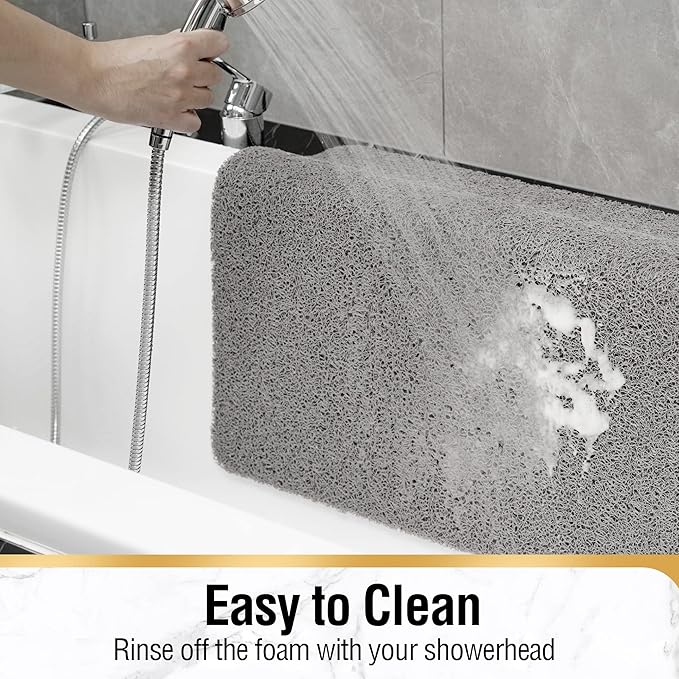 HITSLAM Non Slip Bathtub Mat 40 x 20 Inch, Extra Long Bath Mat for Tub, Soft PVC Loofah Shower Floor Mat with Drain, Quick Drying Bathroom Tub Mat for Wet Area, Without Suction Cup, Grey