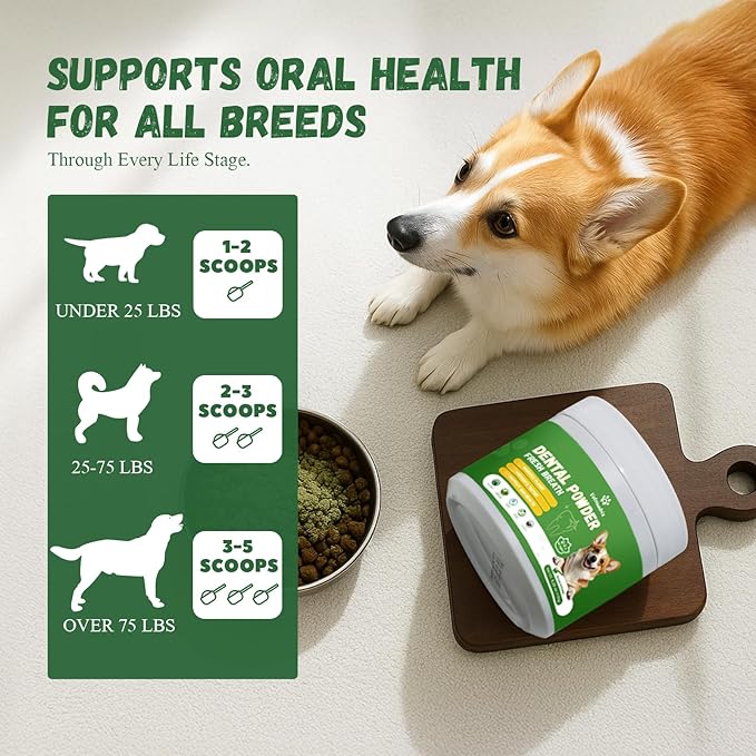 Dog Teeth Cleaning Powder, Dog Dental Powder for Teeth Cleaning and Dog Breath Fresh for Dogs with Probiotic & Tartar Remover, Plaque Off Dog Tooth Cleaning