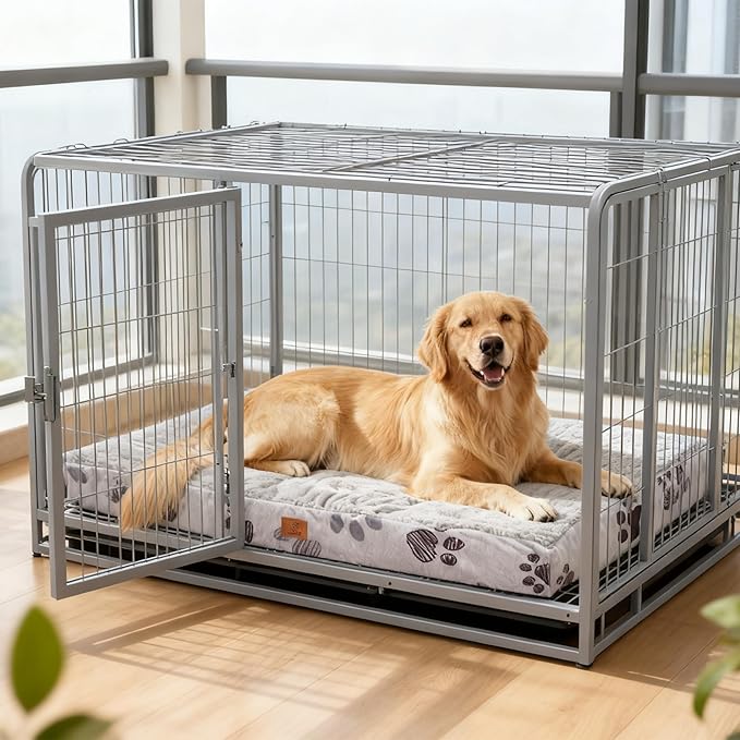 Waterproof Orthopedic Dog Bed for Extra Large Dogs 41x27x4 Inch - Egg Crate Foam Pet Crate Bed with Removable Washable Cover, Plush Top Anti-Slip Bed Mat, Christmas Red