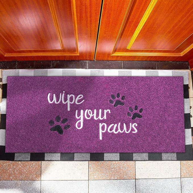 Large Welcome Mats Funny Text Dog Door Mat Do Not Knock We Know You're Here Doormat with Non Slip Rubber Welcome Mat for Front Door Doormat Mat 18X47''Purple