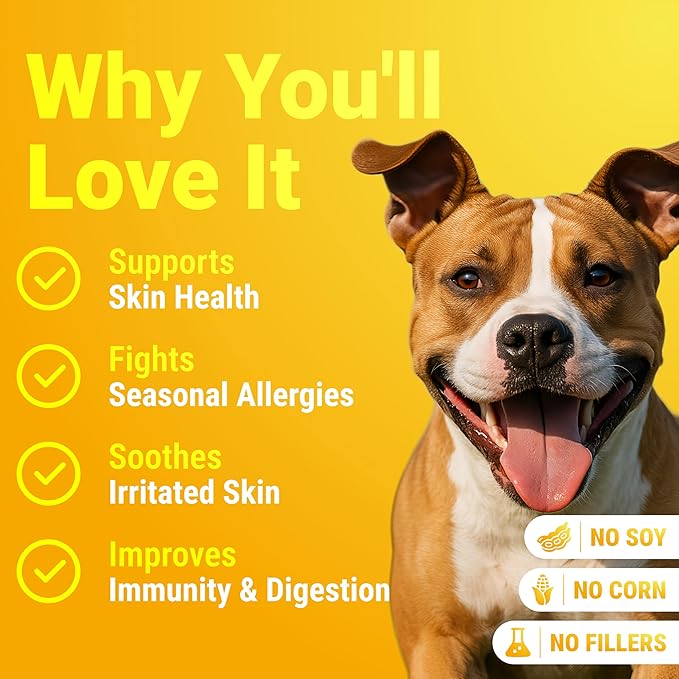 Dog Allergy Chews – Supports Immune System & Dog Itching Skin Relief – Advanced All Natural Ingredients & Soft Chews for Dog's Skin Irritation – Made in USA – 140 Count