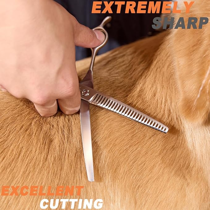High-end Professional Dog Grooming Curved Thinning Scissors Teeth Blending Shears Pet Texturizing Thinner Blender Shears 7 Inch Extremely Very Sharp Made Of Stainless Steel Alloy For Dog Cat Groomer