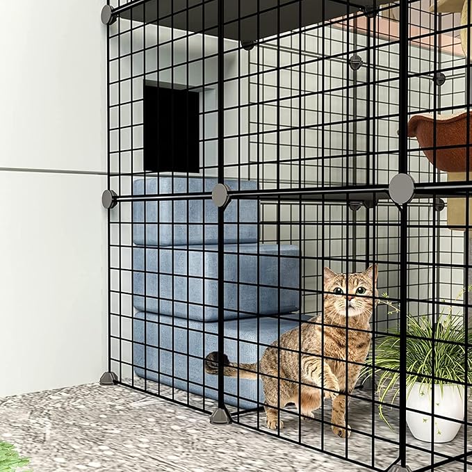 Oneluck Outdoor Cat House Catio Enclosure with Super Large Enter Door, 55L x 41W x41H Balcony Cat Cage Playpen with Platforms, DIY Kennels Crate Large Exercise Place Ideal for 1-3 Cats