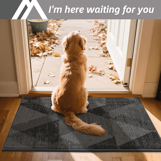 COSY HOMEER Entryway Rugs Doormat 20"x32", Non-Slip Absorbent Polyester, Washable Rugs for Front Door, Dirty Paws & High Traffic Areas, Gray